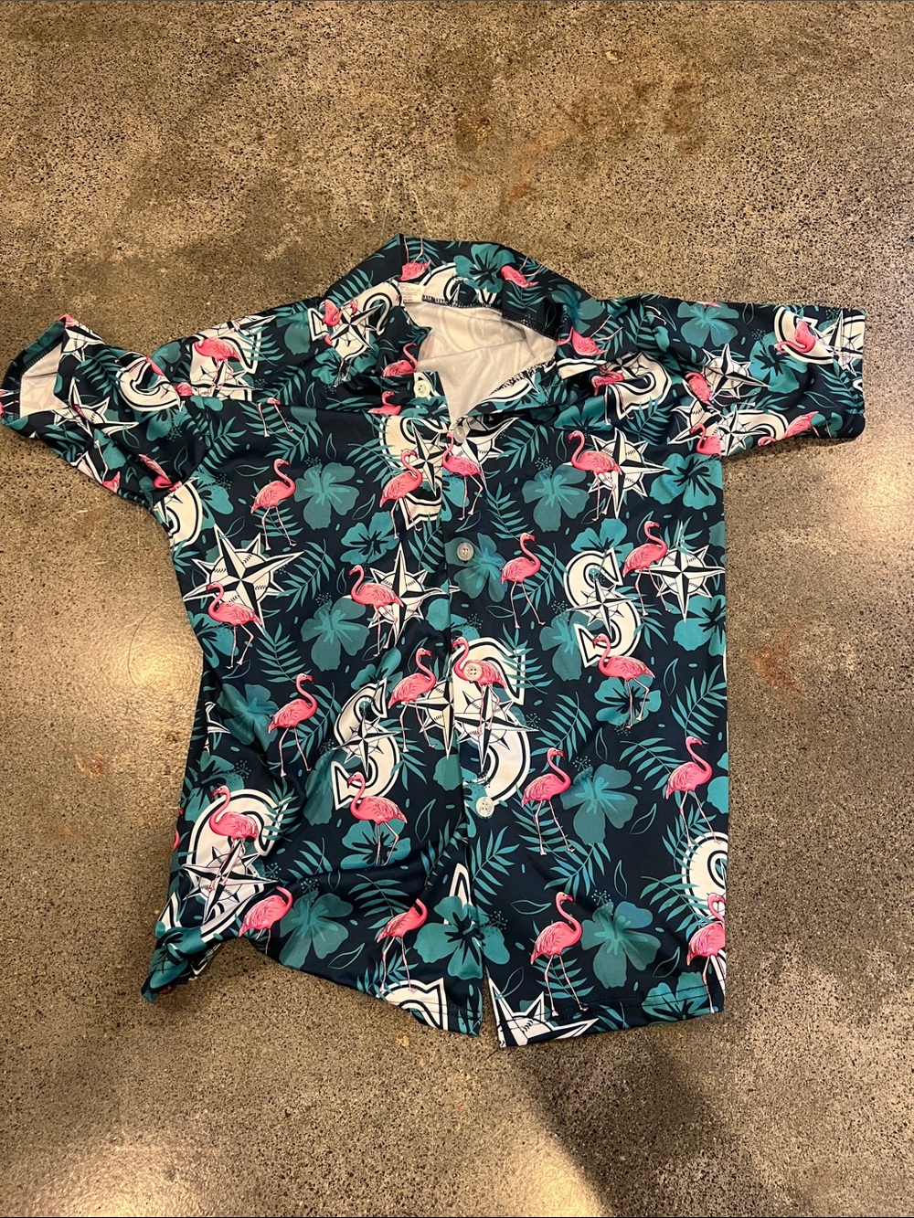 Seattle Mariners Women’s Button-Down Tropical Flamingo Shirt - Teal & Pink